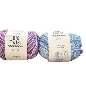 Set Of Two BIG TWIST Cotton Variegated Yarn RAINDROP SPLASH / VIOLET SPLASH  New